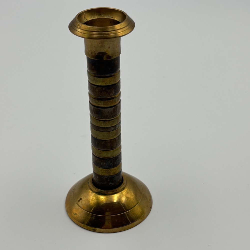 Vintage Brass Candlestick Holder Stacked Ring Design Brutalist Style 5.25 Inch